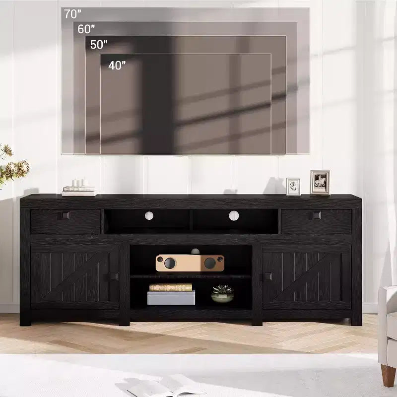 Farmhouse TV Cabinet, Entertainment Center with 2 Drawers, 2 Cabinets, and 2 Open Storage Spaces, for Living Room, Bedroom