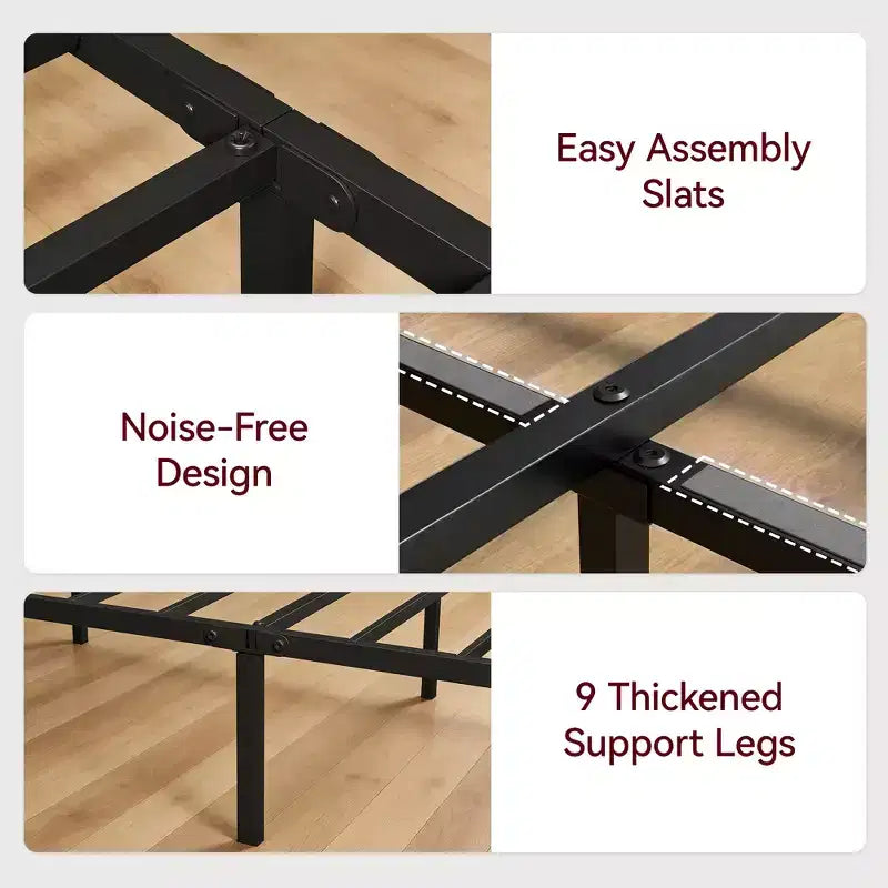 Queen Bed Frame with 4 Storage Drawers, Metal Platform Bed with Wood Headboard & Footboard, No Box Spring Needed, Noise Free
