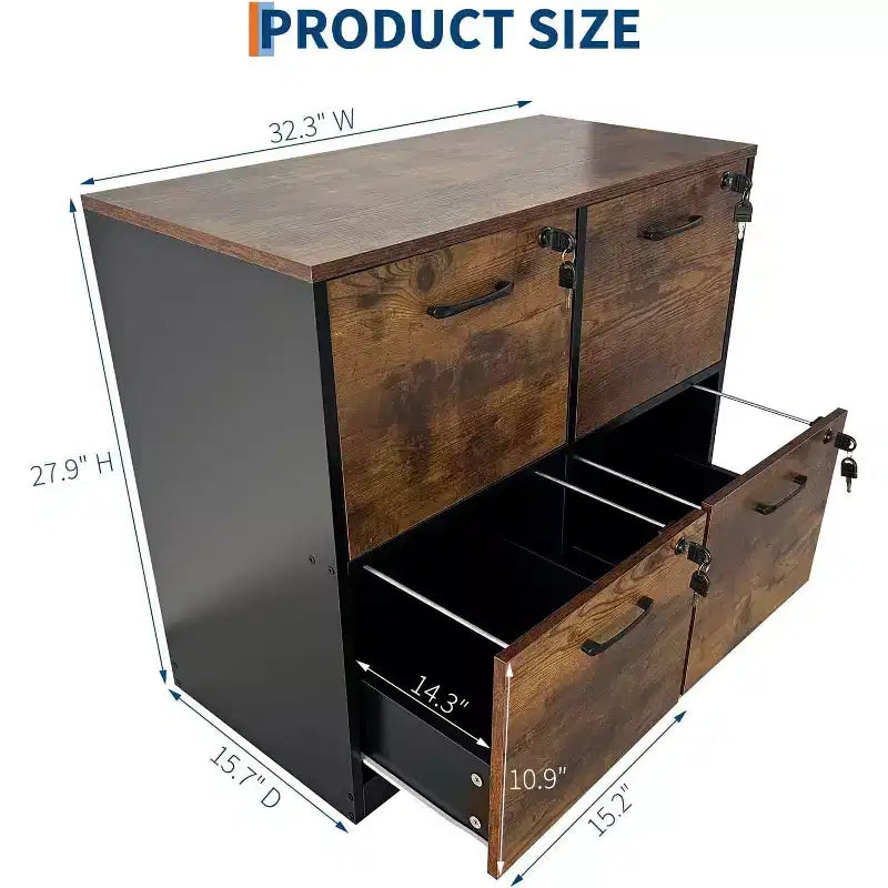 4-Drawer Lockable Wooden File Cabinet, Wooden File Box for Home Office, Vertical Filing Storage Cabinet for A4/Letter Size