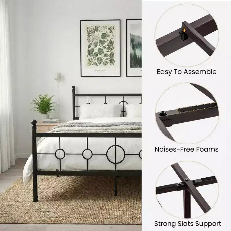 Metal Bed Frame with Headboard, Metal Platform Bed Frame, No Box Spring Needed, Noise Free, Easy Assembly