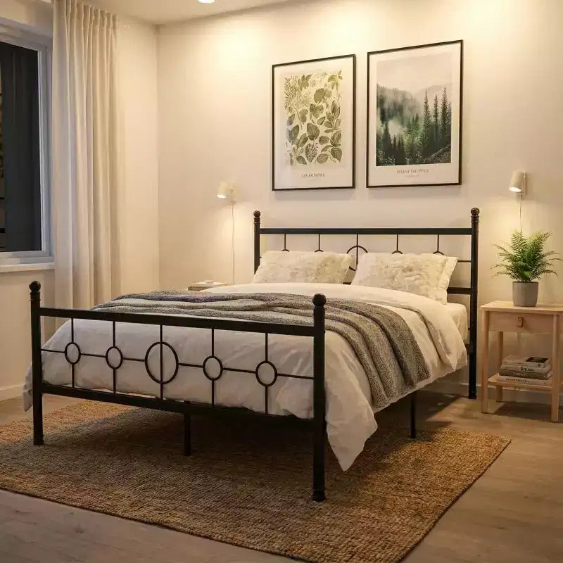 Metal Bed Frame with Headboard, Metal Platform Bed Frame, No Box Spring Needed, Noise Free, Easy Assembly
