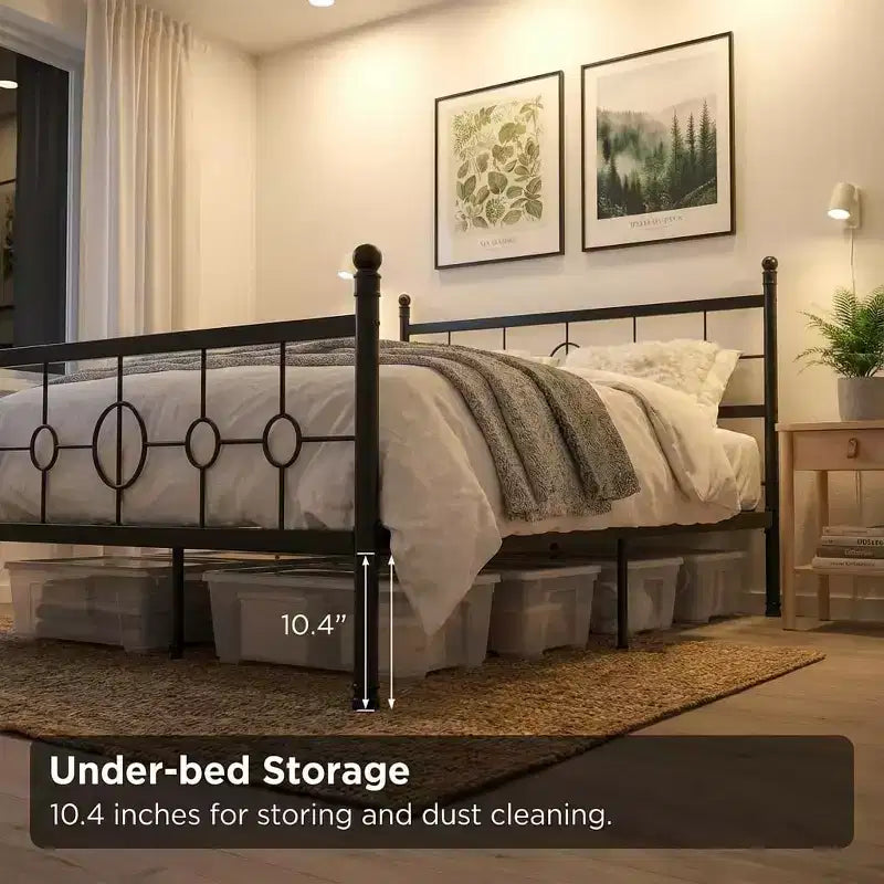 Metal Bed Frame with Headboard, Metal Platform Bed Frame, No Box Spring Needed, Noise Free, Easy Assembly