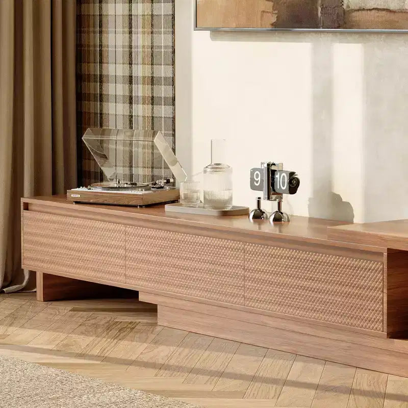 78.74–102.3" Extendable TV Stand with 3 Drawers, Textured Front Design & Modern Media Console for Living Room
