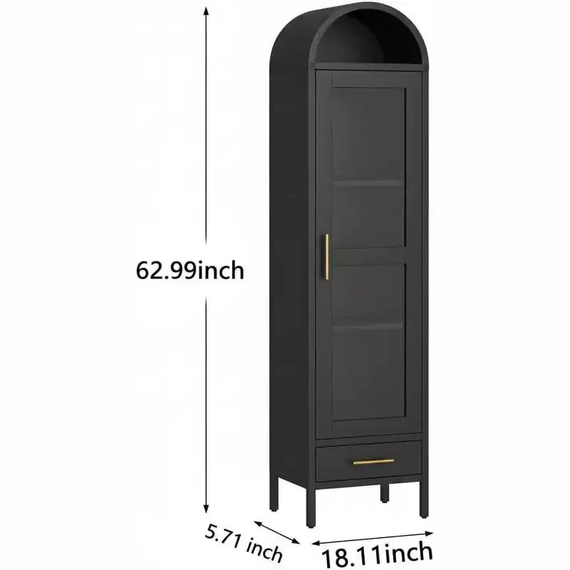 73 in. Tall Narrow Arched Bookcase, Metal Arched Storage Cabinet, Modern Pantry Cabinet for Living Room, Kitchen, Office