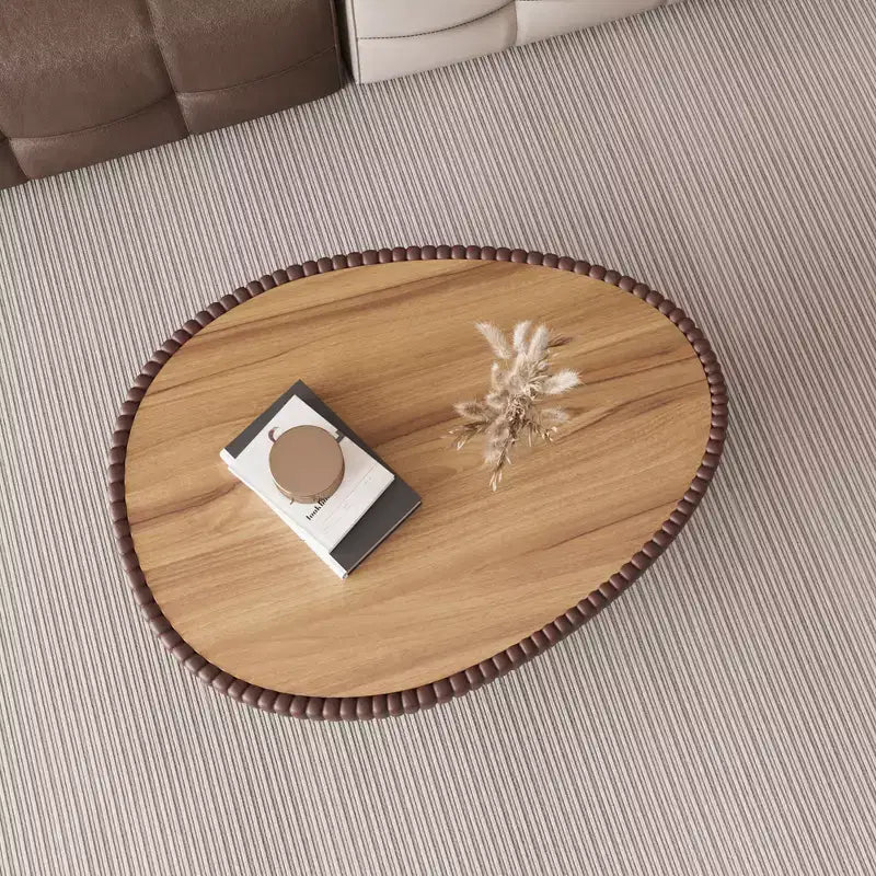 Goose Egg-Shaped Leather Coffee Table with Sintered Stone Top and Unique Pattern