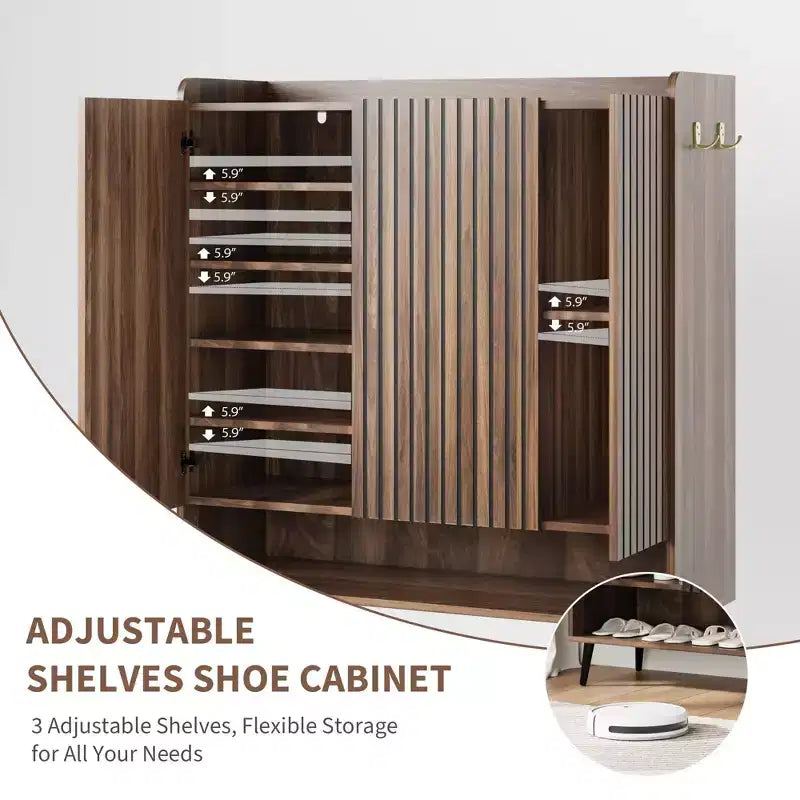 Shoe Cabinet, 30 Pairs Large Shoe Organizer with 3 Doors & Adjustable Shelves for Entryway