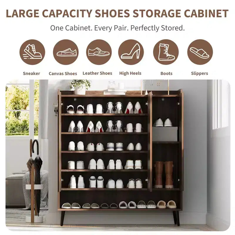 Shoe Cabinet, 30 Pairs Large Shoe Organizer with 3 Doors & Adjustable Shelves for Entryway