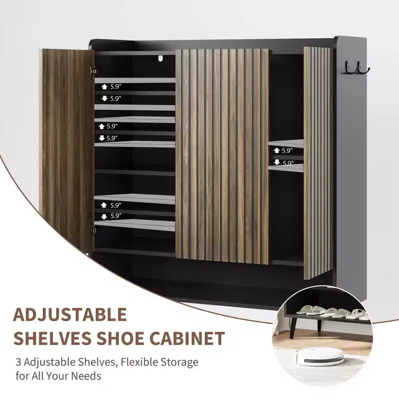 Shoe Cabinet, 30 Pairs Large Shoe Organizer with 3 Doors & Adjustable Shelves for Entryway