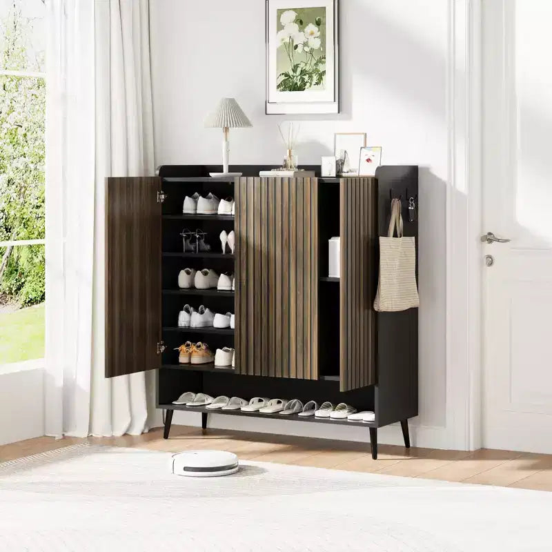 Shoe Cabinet, 30 Pairs Large Shoe Organizer with 3 Doors & Adjustable Shelves for Entryway