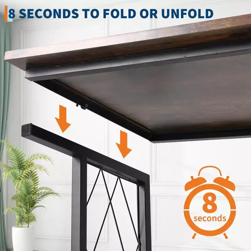 1.5 Inch 3Tier Foldable Desk with Wheels - Large Capacity Metal Wire Shelf Rack, No Assembly Organizer for Study Kitchen Living Room Balcony