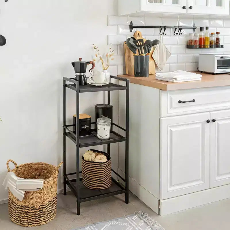 Freestanding 3/4-Tier Metal Kitchen Storage Rack  Space-Saving Organizer Shelf for Bathroom, Bedroom, Living Room, Office