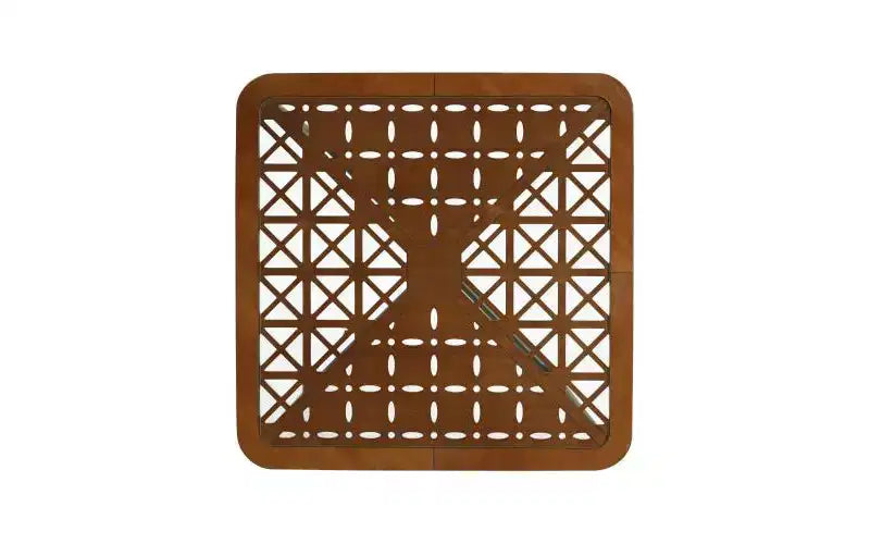 23-inch Modern Square Coffee Table with Tempered Glass Tabletop and Geometric Cutout Pattern, Black-Brown