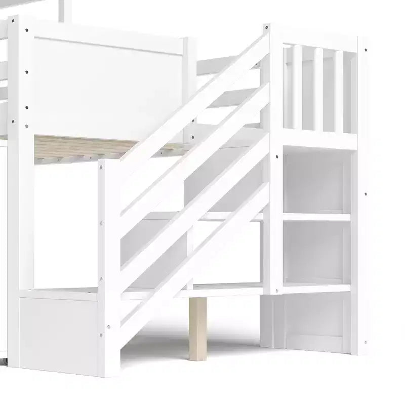 Twin Size Loft Bed with 3 Drawers & Storage Stair, Wooden House-style Bed Frame with Slide and Removable Desk