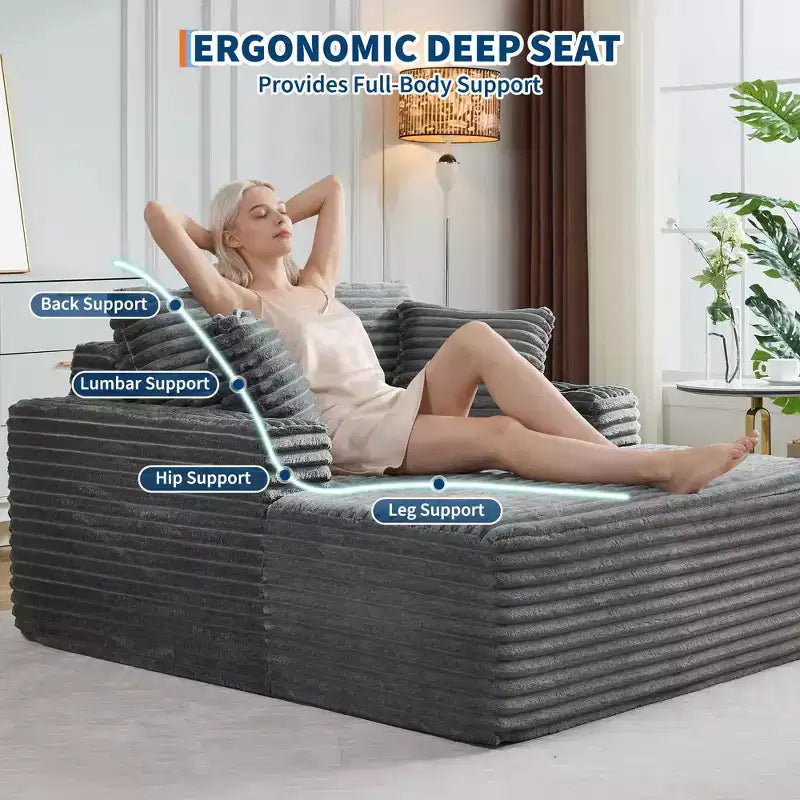 64 Oversized Chaise Lounge Chair, Upholstered Sleeper Sofa Bed with Cup Holders, Boneless Sleep Sofa Couch for Living Room, No Assembly