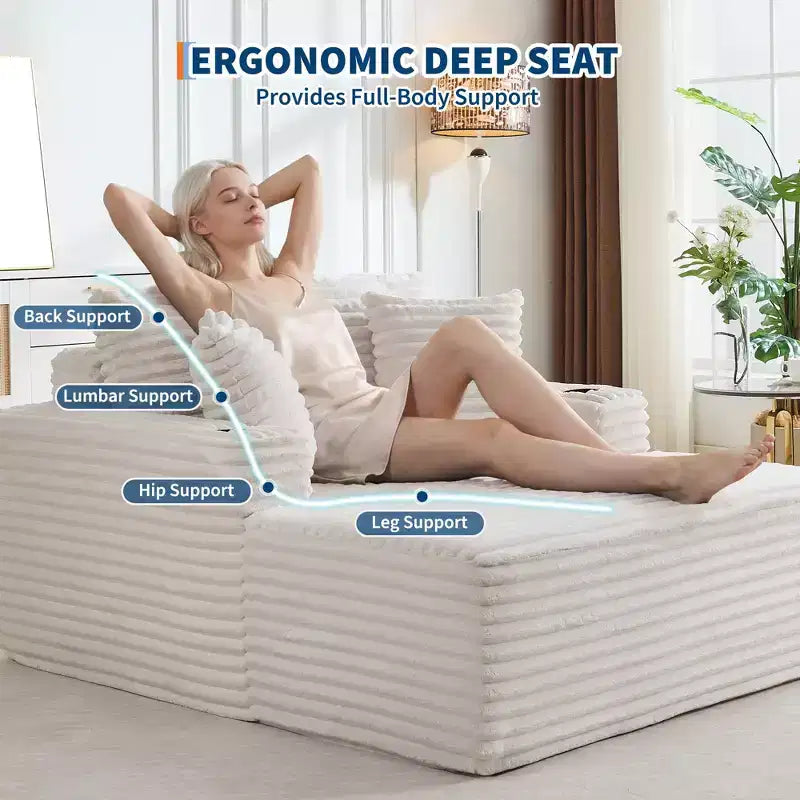 64 Oversized Chaise Lounge Chair, Upholstered Sleeper Sofa Bed with Cup Holders, Boneless Sleep Sofa Couch for Living Room, No Assembly
