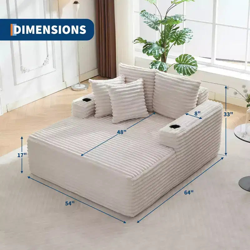 64 Oversized Chaise Lounge Chair, Upholstered Sleeper Sofa Bed with Cup Holders, Boneless Sleep Sofa Couch for Living Room, No Assembly