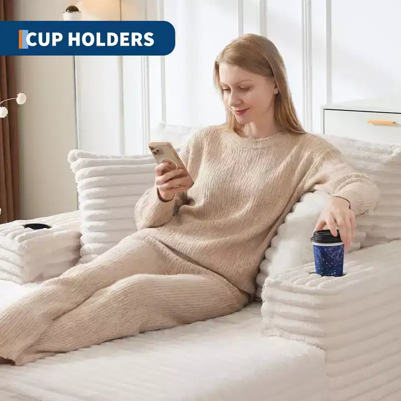 64 Oversized Chaise Lounge Chair, Upholstered Sleeper Sofa Bed with Cup Holders, Boneless Sleep Sofa Couch for Living Room, No Assembly