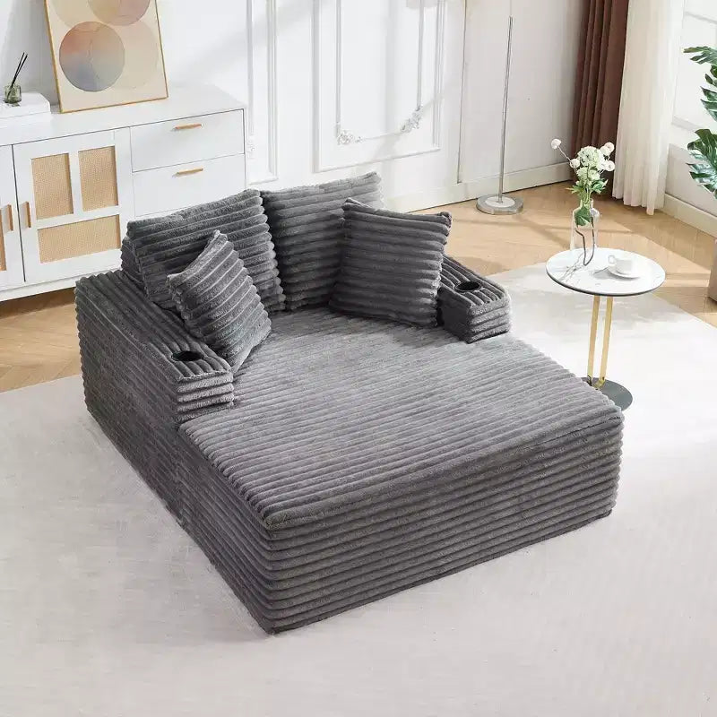 64 Oversized Chaise Lounge Chair, Upholstered Sleeper Sofa Bed with Cup Holders, Boneless Sleep Sofa Couch for Living Room, No Assembly
