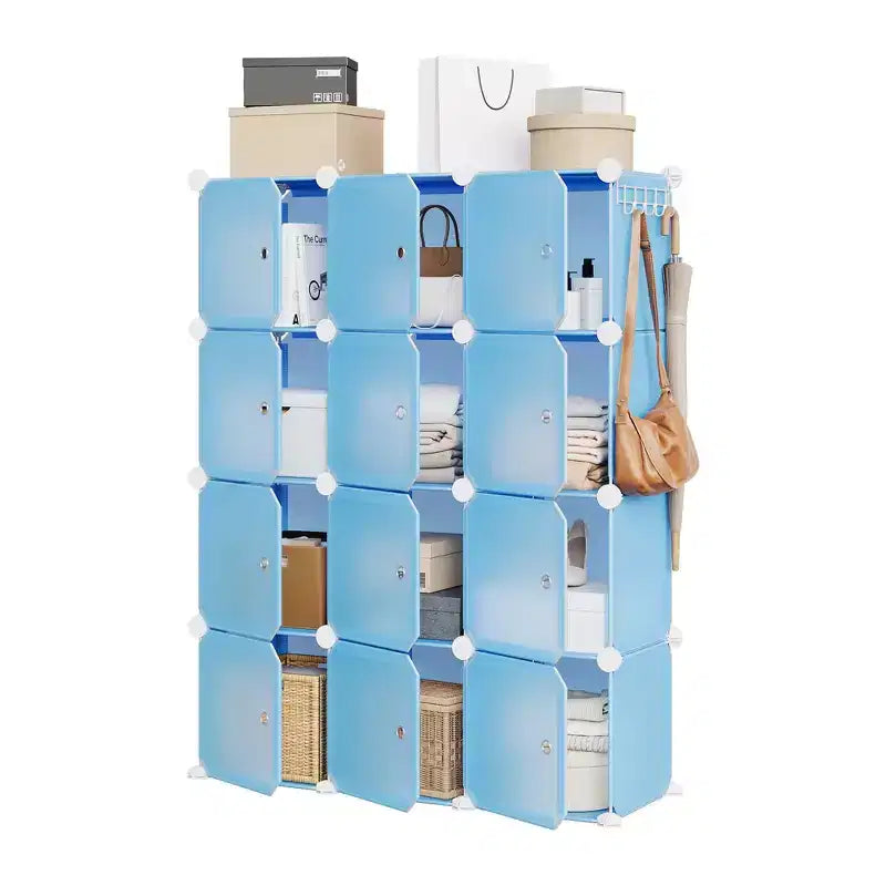 Space-Saving Modular Shoe Storage Cabinet  12-Cube Stackable Organizer with Doors, 4-Tier Portable Stackable Shoe Cabinet, For Bedroom, Living Room