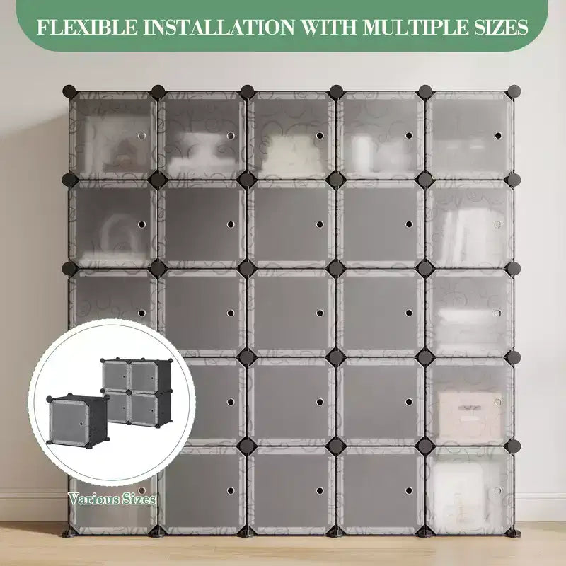 Space-Saving Modular Shoe Storage Cabinet  12-Cube Stackable Organizer with Doors, 4-Tier Portable Stackable Shoe Cabinet, For Bedroom, Living Room