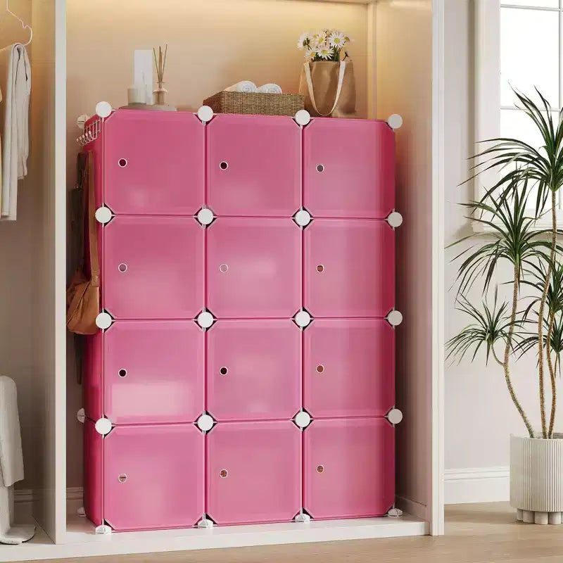 Space-Saving Modular Shoe Storage Cabinet  12-Cube Stackable Organizer with Doors, 4-Tier Portable Stackable Shoe Cabinet, For Bedroom, Living Room