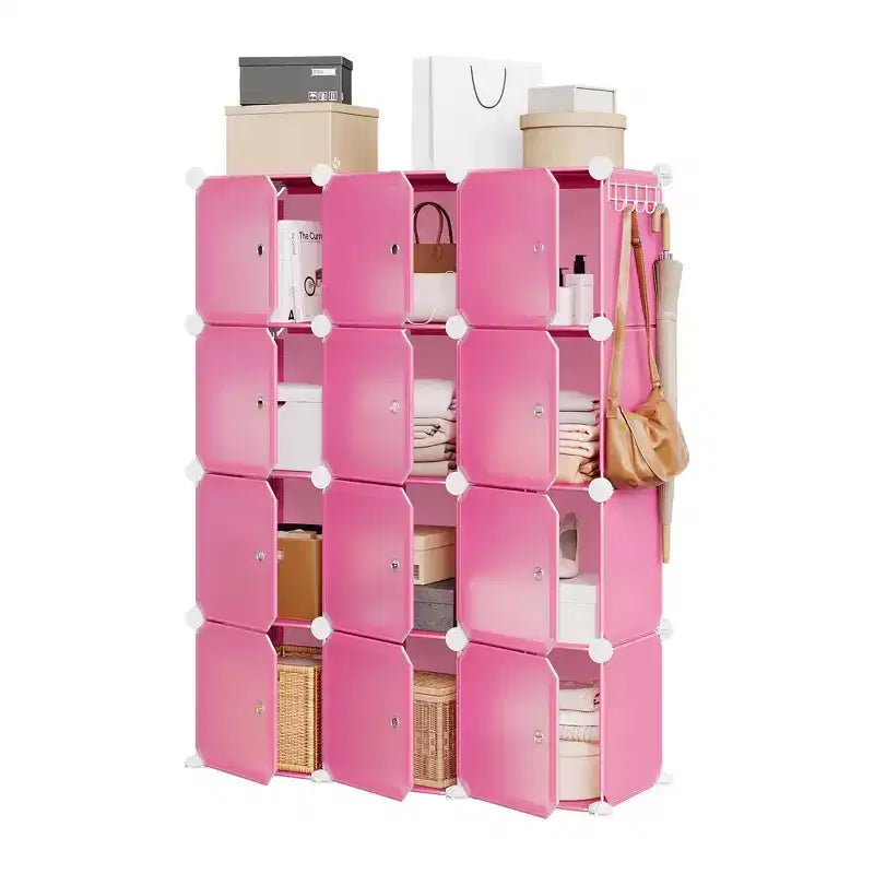 Space-Saving Modular Shoe Storage Cabinet  12-Cube Stackable Organizer with Doors, 4-Tier Portable Stackable Shoe Cabinet, For Bedroom, Living Room
