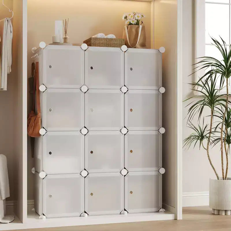 Space-Saving Modular Shoe Storage Cabinet  12-Cube Stackable Organizer with Doors, 4-Tier Portable Stackable Shoe Cabinet, For Bedroom, Living Room