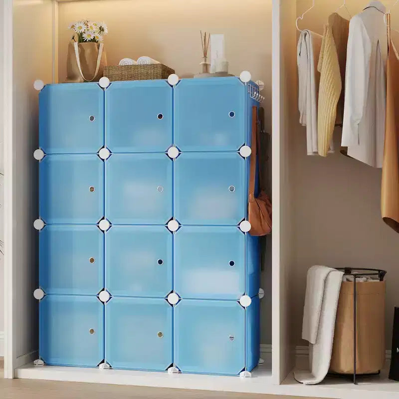 Space-Saving Modular Shoe Storage Cabinet  12-Cube Stackable Organizer with Doors, 4-Tier Portable Stackable Shoe Cabinet, For Bedroom, Living Room