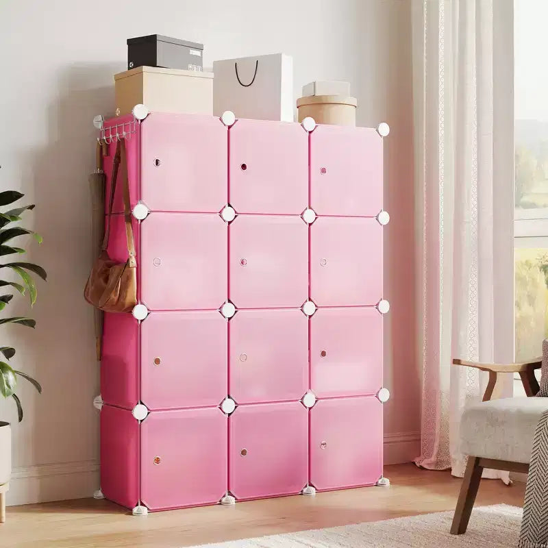 Space-Saving Modular Shoe Storage Cabinet  12-Cube Stackable Organizer with Doors, 4-Tier Portable Stackable Shoe Cabinet, For Bedroom, Living Room
