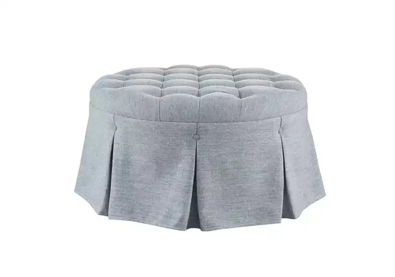 Elowen Tufted Round Cocktail Ottoman with Pleated Skirt