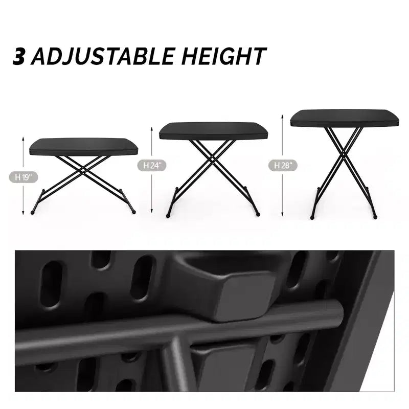 30 inch Black Patio Plastic Folding Table Adjustable Height