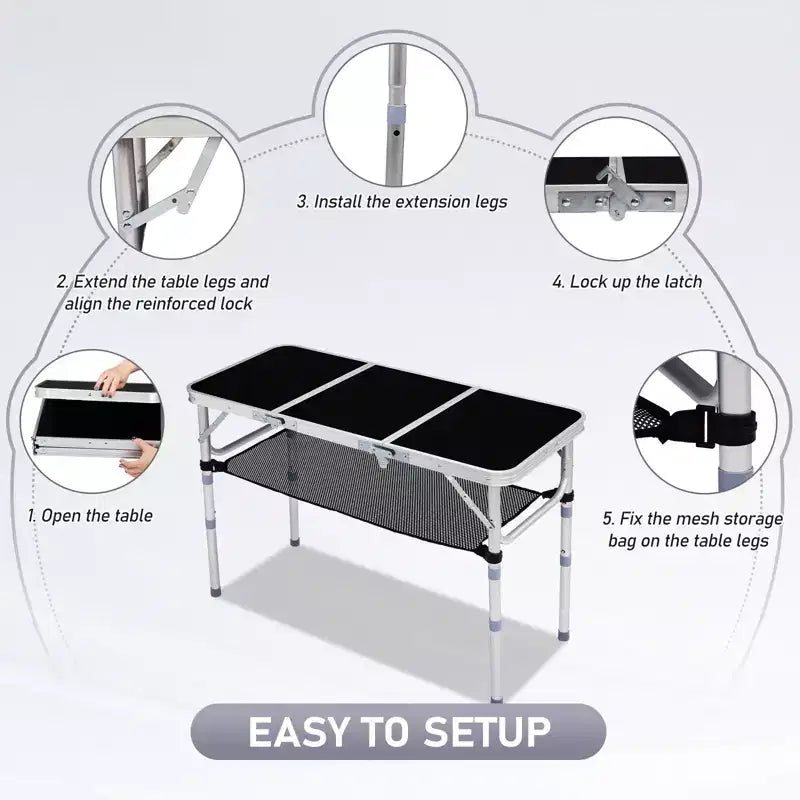 Patio Aluminium Folding Table With Mesh Storage Bag