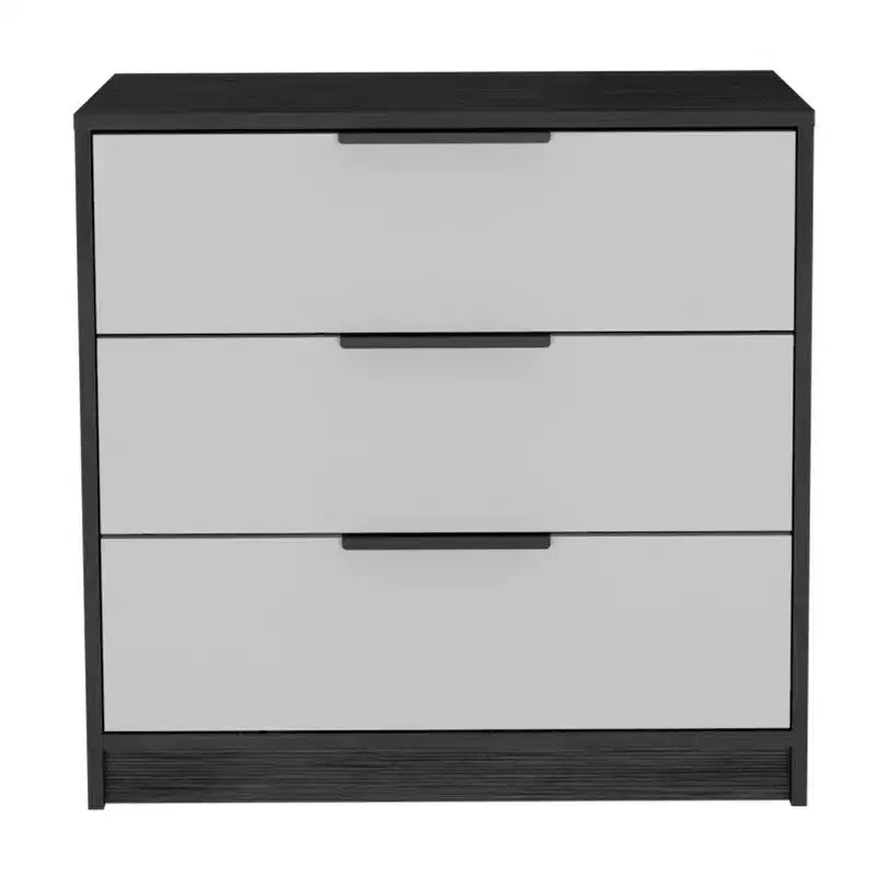 28 White and Smokey Oak Manufactured Wood Three Drawer Dresser