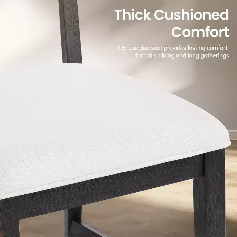 Solid Wood Bar Stools Modern Farmhouse Upholstered Counter Height Chairs with Curved Back and Footrest