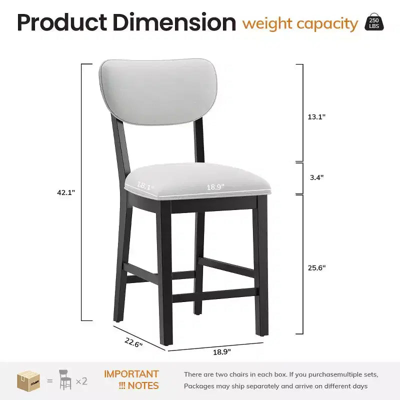 Solid Wood Bar Stools Modern Farmhouse Upholstered Counter Height Chairs with Curved Back and Footrest