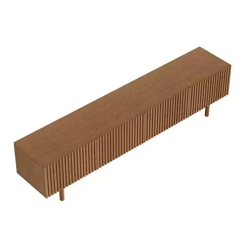 Modern Style 86.61 Fluted Media Console TV Stand with Layered Storage, Removable Shelves & Solid Wood Legs