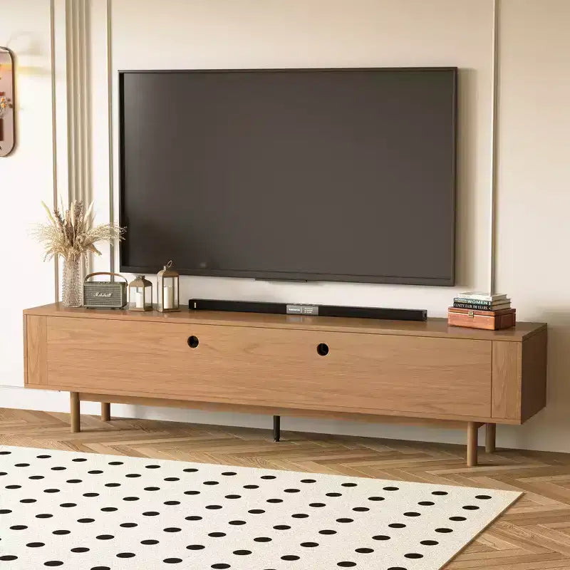 Modern Style 86.61 Fluted Media Console TV Stand with Layered Storage, Removable Shelves & Solid Wood Legs