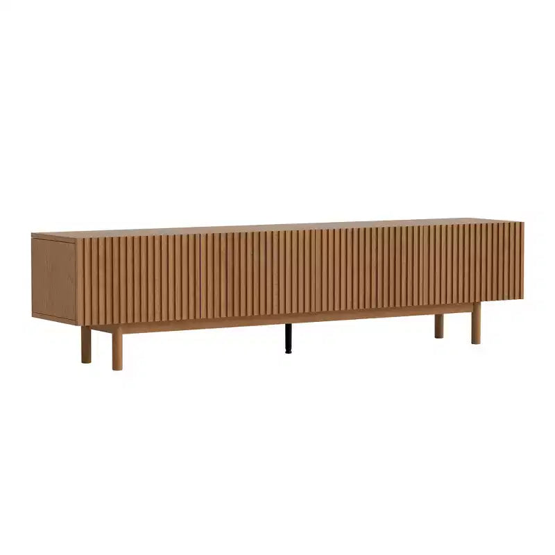 Modern Style 86.61 Fluted Media Console TV Stand with Layered Storage, Removable Shelves & Solid Wood Legs