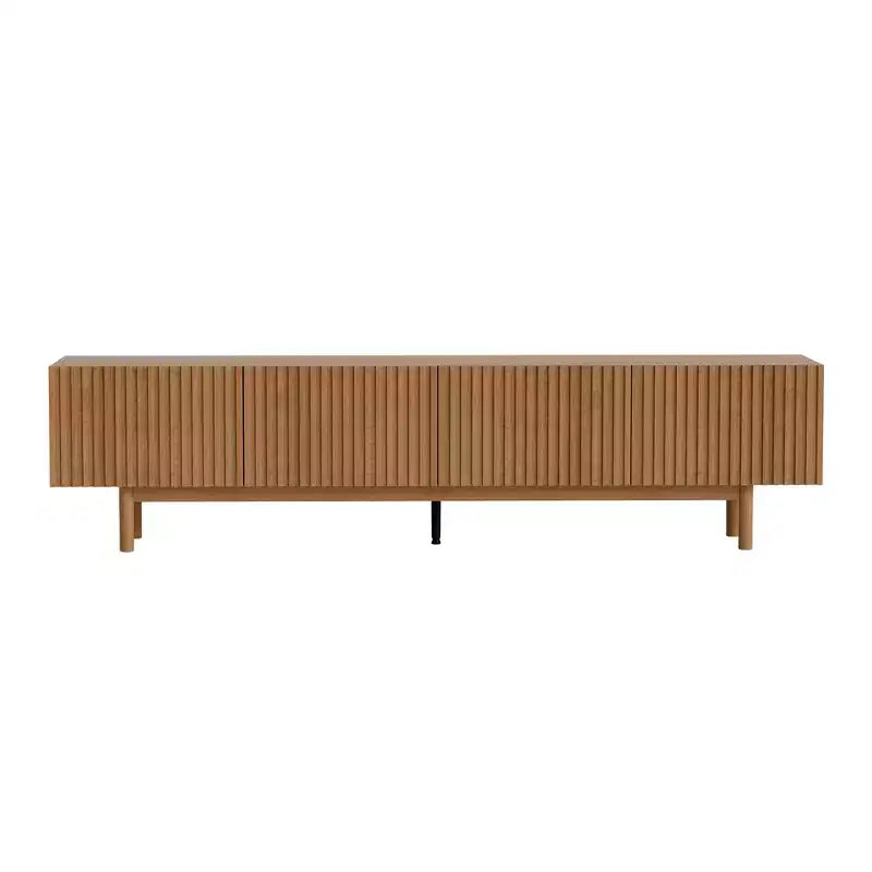 Modern Style 86.61 Fluted Media Console TV Stand with Layered Storage, Removable Shelves & Solid Wood Legs