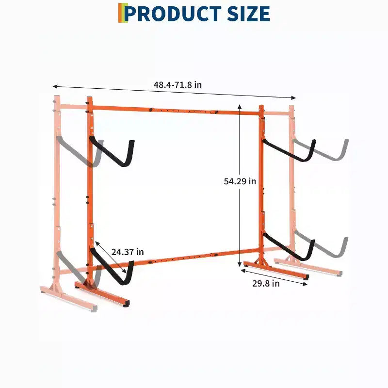 Freestanding 2 Kayak Rack, Adjustable Width (48.4 - 71.8), Heavy-Duty Steel Storage for Canoe, SUP & Surfboard, 175 lbs Capacity