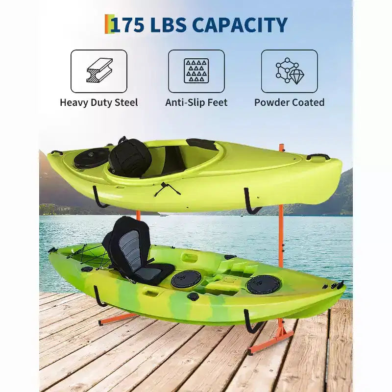 Freestanding 2 Kayak Rack, Adjustable Width (48.4 - 71.8), Heavy-Duty Steel Storage for Canoe, SUP & Surfboard, 175 lbs Capacity