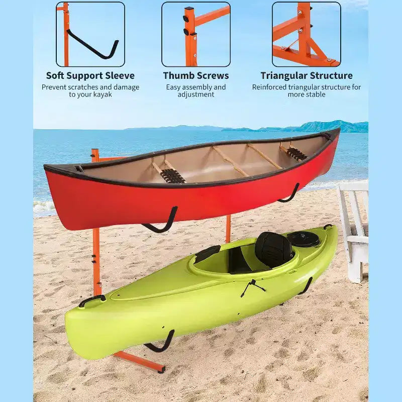 Freestanding 2 Kayak Rack, Adjustable Width (48.4 - 71.8), Heavy-Duty Steel Storage for Canoe, SUP & Surfboard, 175 lbs Capacity
