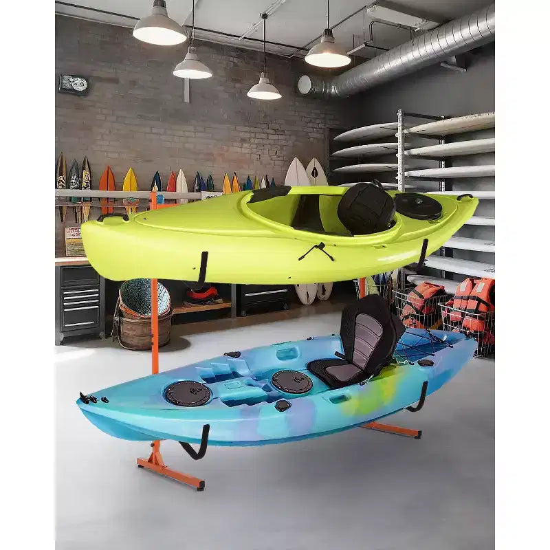 Freestanding 2 Kayak Rack, Adjustable Width (48.4 - 71.8), Heavy-Duty Steel Storage for Canoe, SUP & Surfboard, 175 lbs Capacity