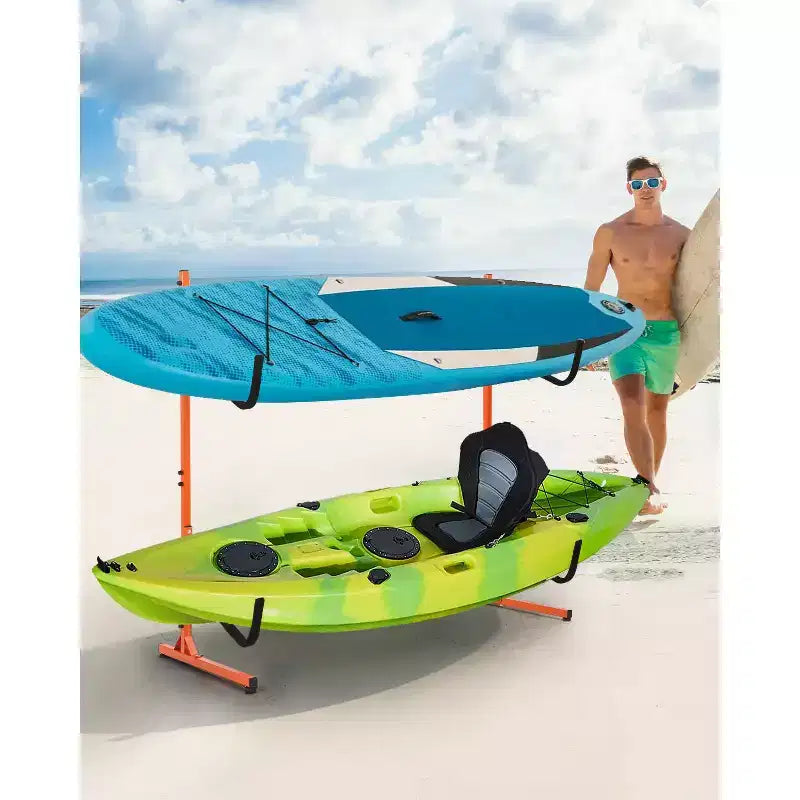 Freestanding 2 Kayak Rack, Adjustable Width (48.4 - 71.8), Heavy-Duty Steel Storage for Canoe, SUP & Surfboard, 175 lbs Capacity