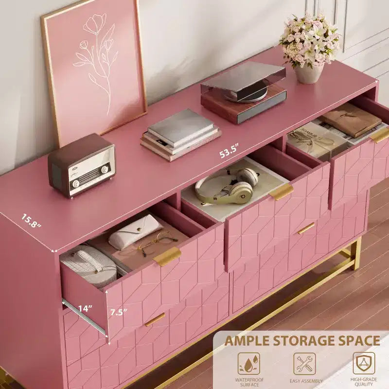 Dresser, 7 Drawer 53.5 Large Chest of Drawers with Metal Legs, Modern White Storage