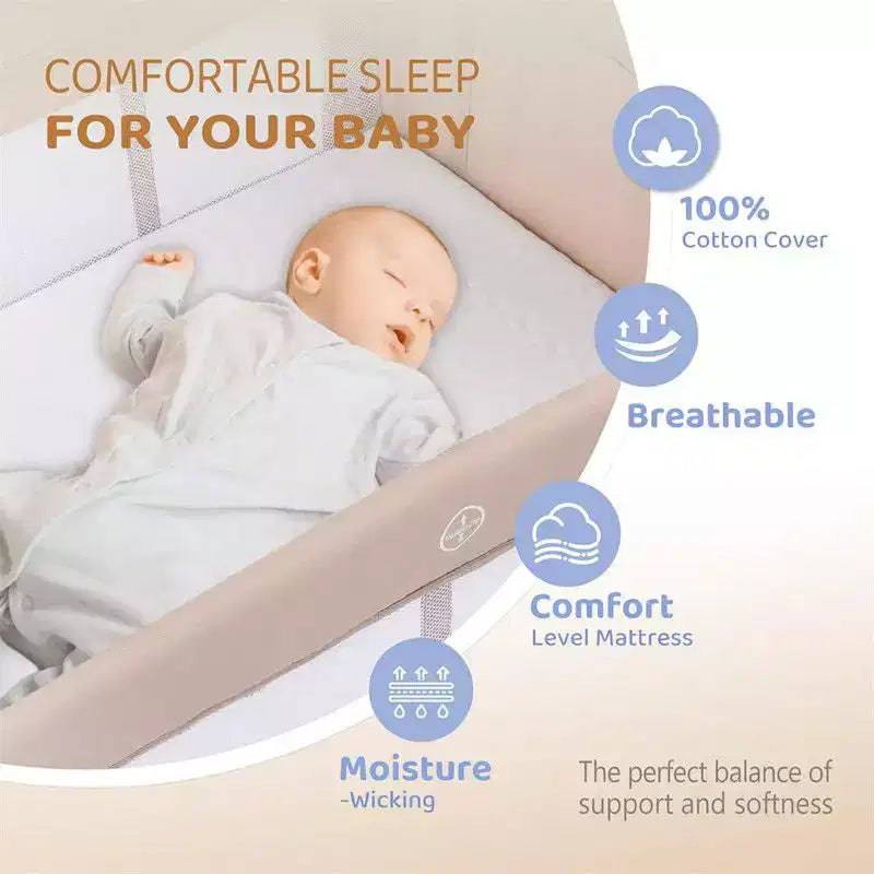 3 In 1 Baby Bassinets Crib Bedside Sleeper in Beige With Removable Hanging Bag & Changing Table Function