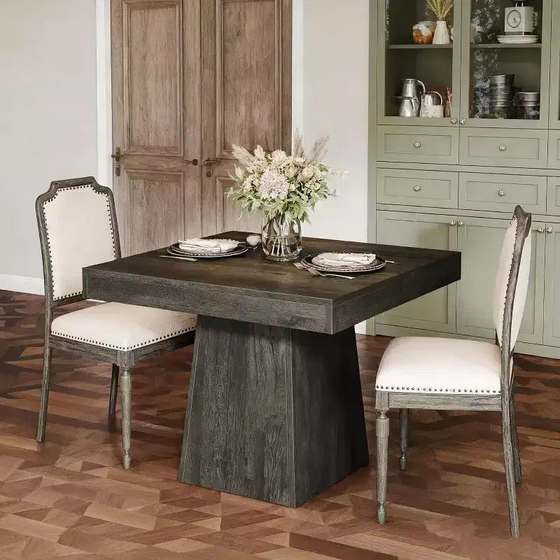 31.5-Inch Modern Square Dining Table with Pedestal Base, Small Kitchen Table for 4, Dining Room, Kitchen, Living Room, Grey