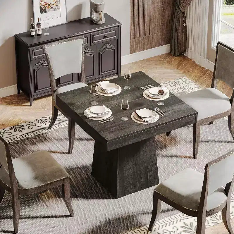31.5-Inch Modern Square Dining Table with Pedestal Base, Small Kitchen Table for 4, Dining Room, Kitchen, Living Room, Grey