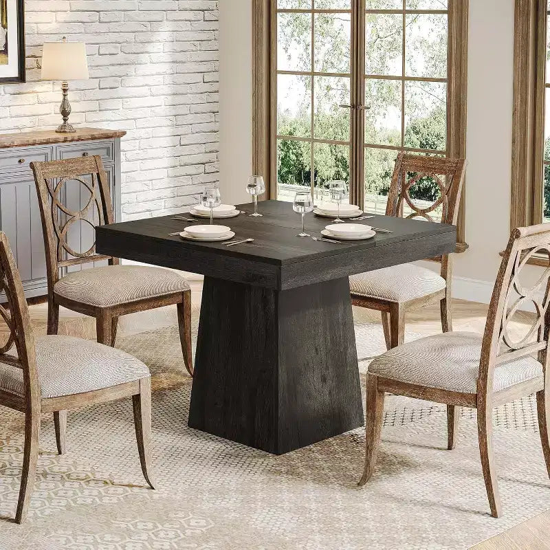 31.5-Inch Modern Square Dining Table with Pedestal Base, Small Kitchen Table for 4, Dining Room, Kitchen, Living Room, Grey