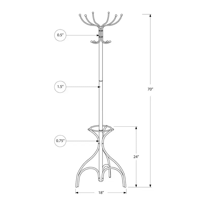 70 Metal Coat Rack 12 Hooks with Umbrella Holder Hall Tree